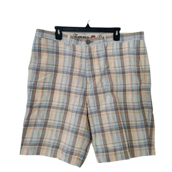 TOMMY BAHAMA MENS LINEN BLEND SOFT PLAID SHORTS SZ 38 PREPPY COASTAL - Picture 1 of 9